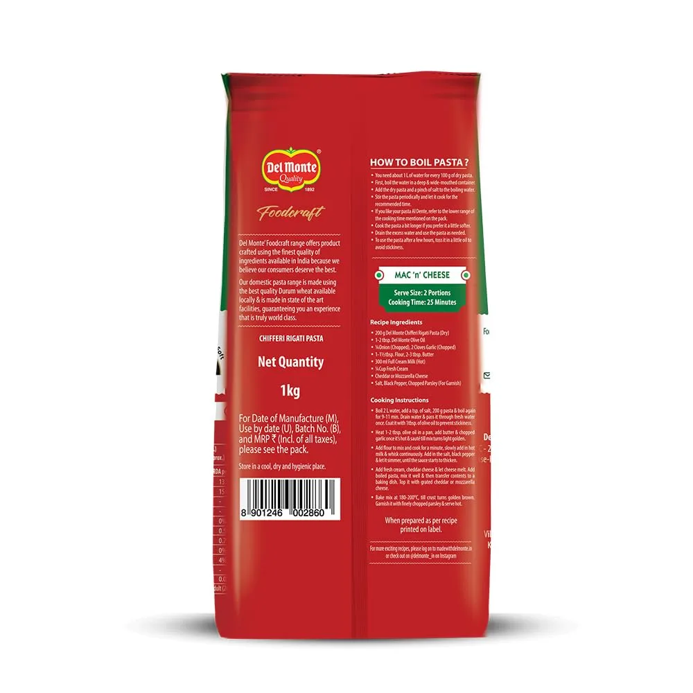 Del Monte Food Craft Penne Chifferi Pasta 1 kg