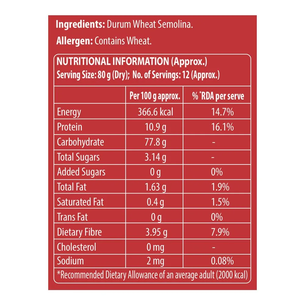 Del Monte Chifferi Pasta Nutritional Information