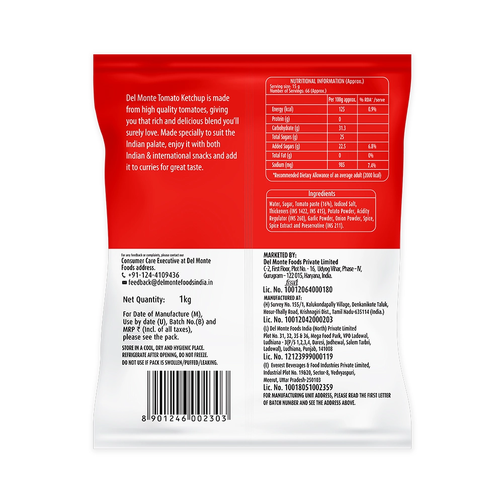 Pouch of Del Monte Tomato Ketchup 1KG